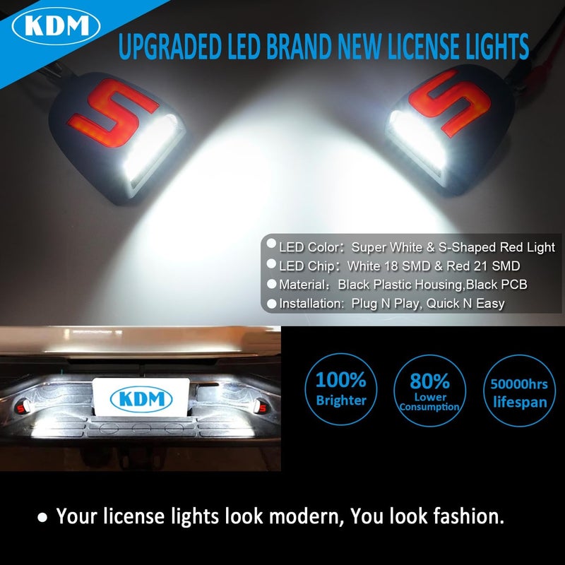 KDM LED License Plate Light with“S”Red Neon Tube fit for 1999-2013 Chevy Silverado GMC Sierra 1500 2500 3500 HD Suburban Tahoe Ca-dillac Escalade EXT Yukon XL,White & Red 2Pcs Pack - Image 2